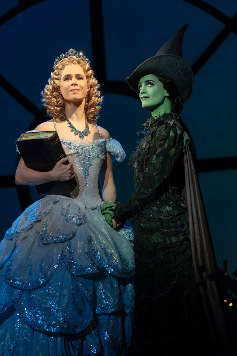 Austen Danielle Bohmer as Glinda and Lauren Samuels as Elphaba in the National Tour of WICKED, photo by Joan Marcus 2024