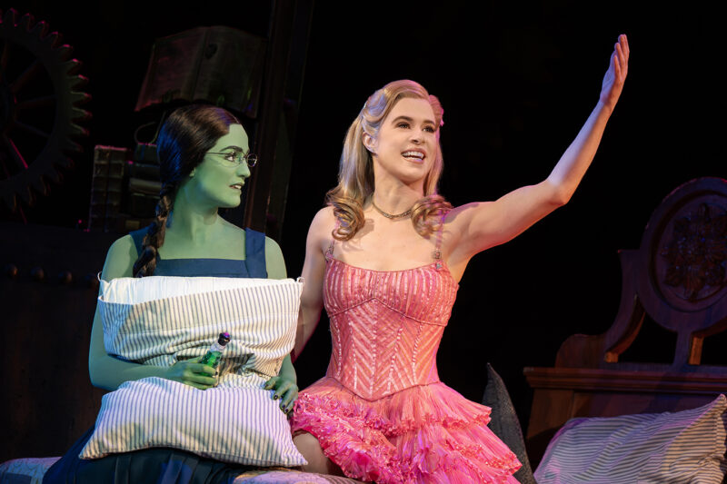 Lauren Samuels as Elphaba and Austen Danielle Bohmer as Glinda in the National Tour of WICKED, photo by Joan Marcus 2024