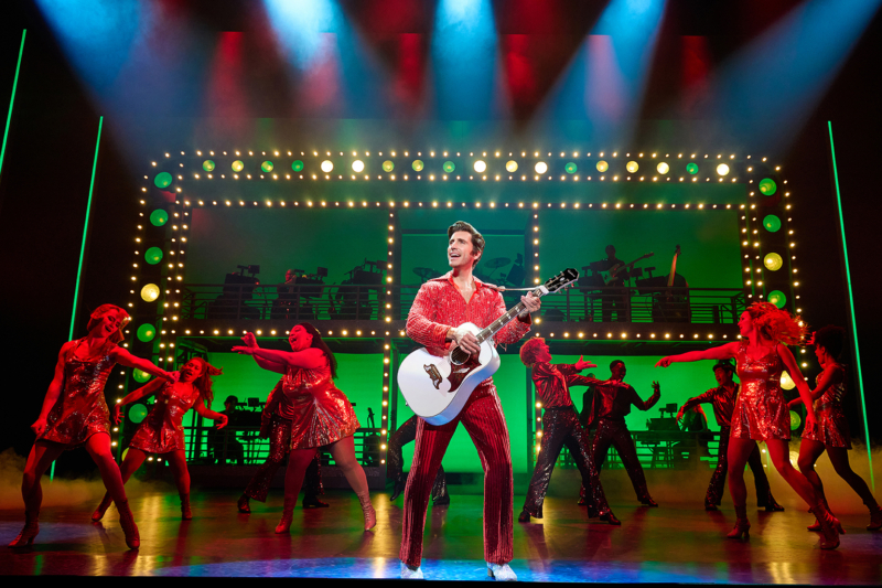 Nick Fradiani as 'Neil - Then' (center) with 'The Noise' and the Band in A Beautiful Noise: The Neil Diamond Musical.